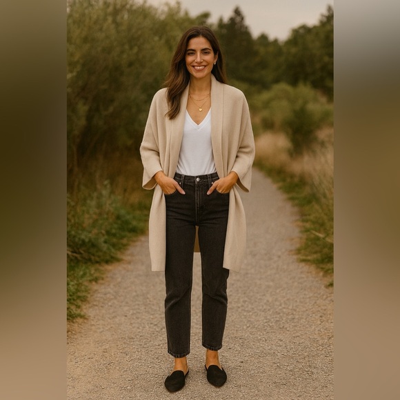 Kerisma Mercer Open Cardigan Sweater Size S/M Beige Ecru Angora Casual Staple - Picture 3 of 13